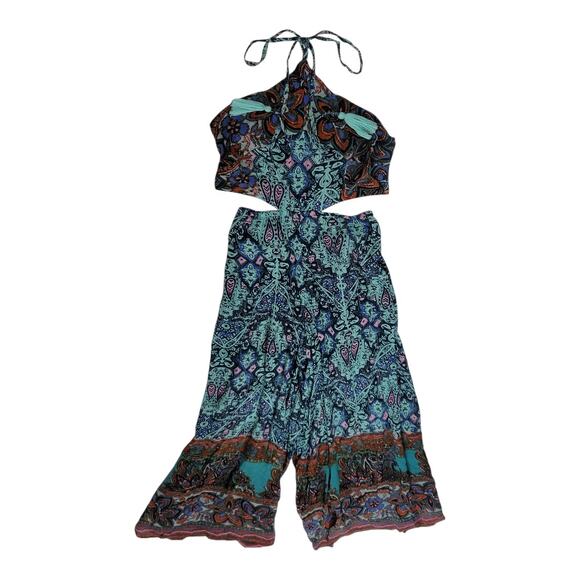 Free People‎ Maribelle Navy Blue Print Jumpsuit Wide Leg Sleeveless Women's XS - Picture 8 of 9